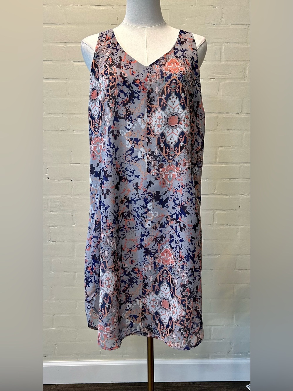 CAbi Fresco Chiffon Abstract Print Slip Dress Size M Boho Resort Coastal